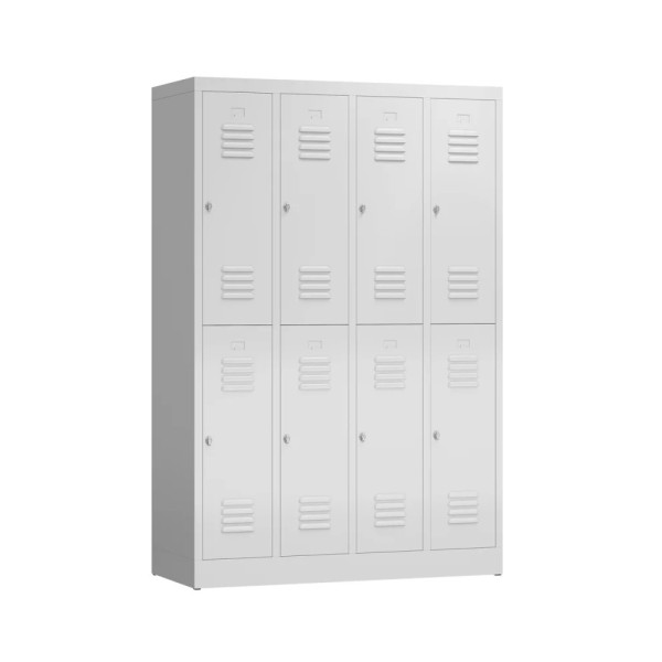 Garderobenschrank Metallspind ClassiX Double Basic 118 in Lichtgrau 4 Abteile doppelstöckig